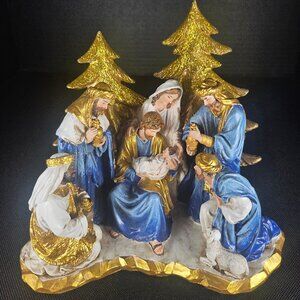 Joseph's Studio Nativity Figurine With Gold Trees by Roman Inc